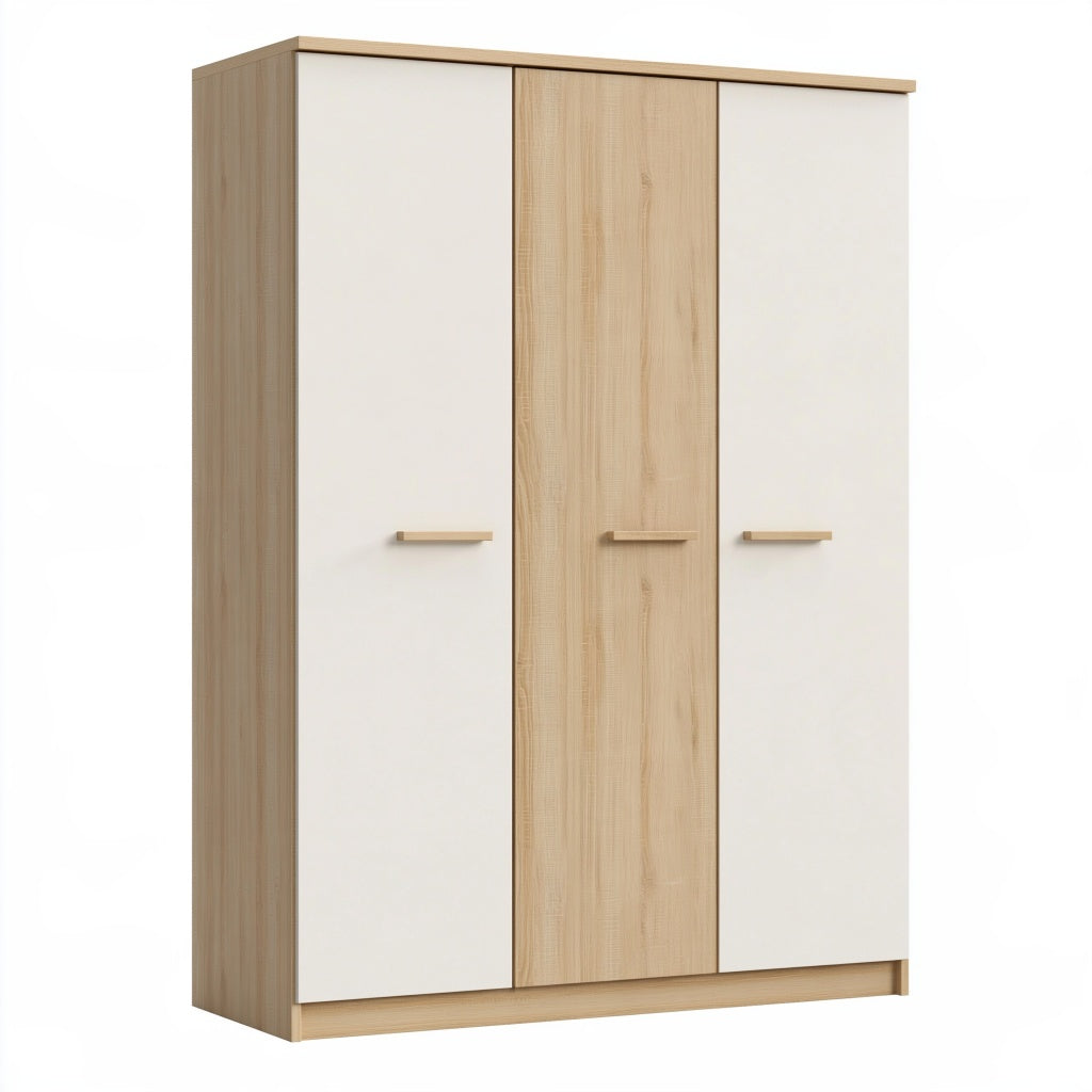Kleiderschrank 120 x 52 x 200 cm Holzwerkstoff Eiche hell Weiß mit 3 Türen