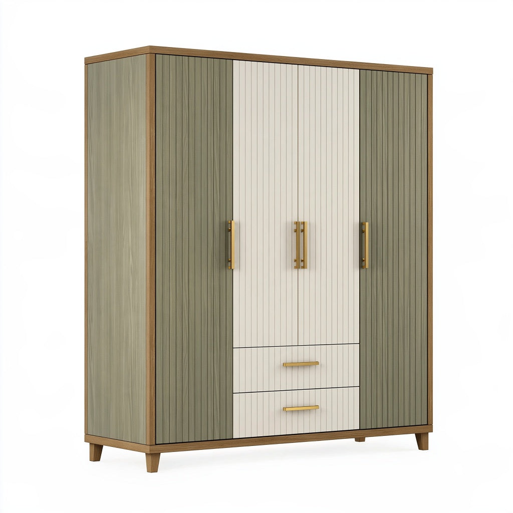 Kleiderschrank 160 x 55 x 200 cm Holzwerkstoff Grün Weiß moderner Stauraum