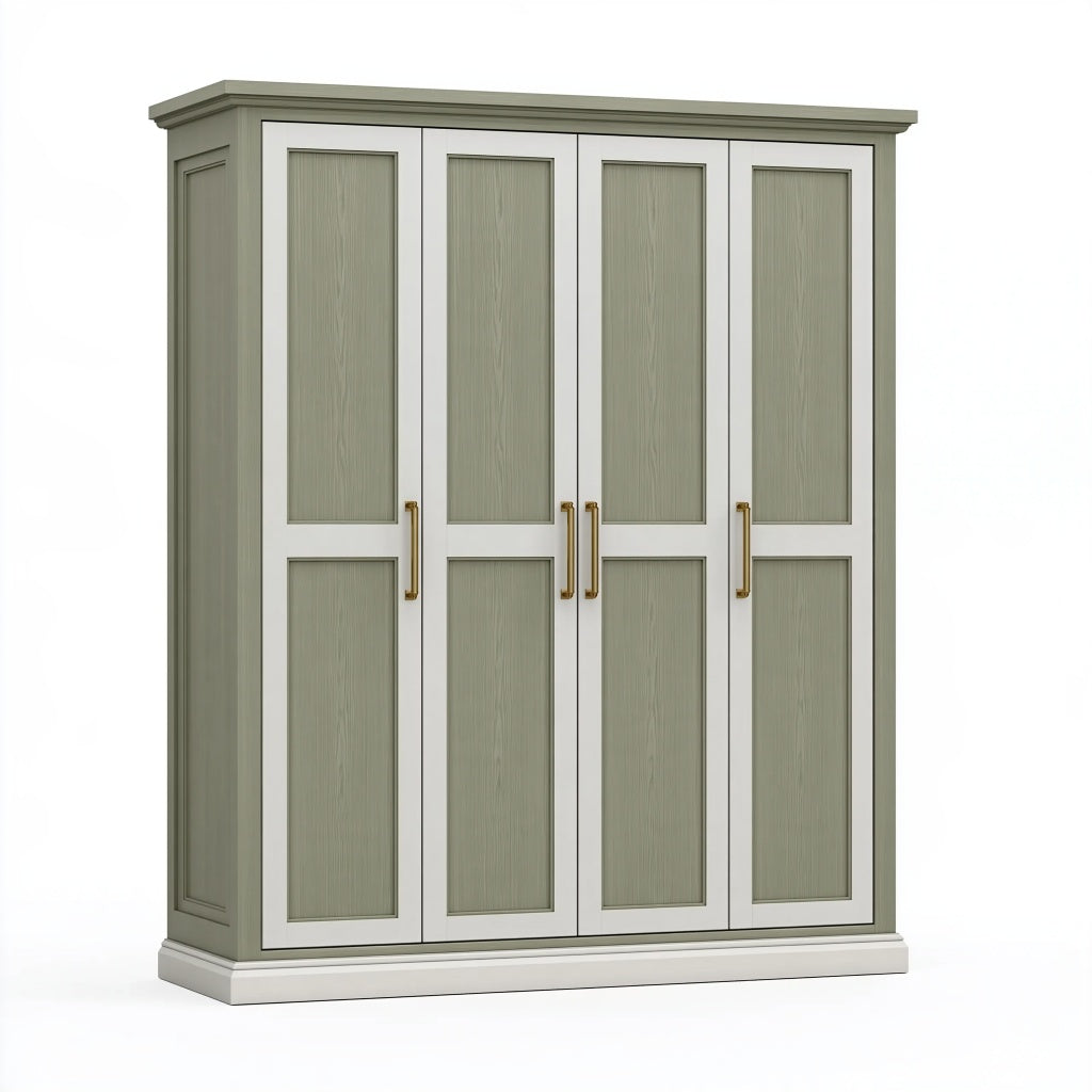 Kleiderschrank 200 x 60 x 220 cm Holzwerkstoff Grau Weiß mit 4 Türen klassisch