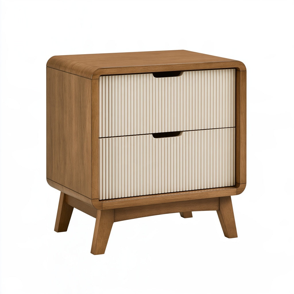Nachttisch 45 x 40 x 60 cm Holzwerkstoff Braun/Creme mit 2 Schubladen im Retro-Stil