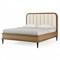 Polsterbett 160 x 200 cm Holz Beige modernes Doppelbett mit gepolstertem Kopfteil