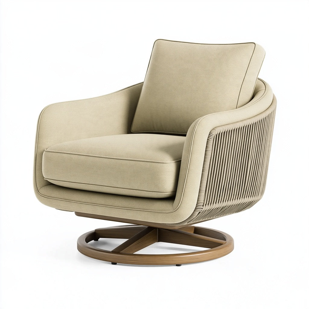 Drehsessel 82 x 86 x 88 cm Textil Beige mit Holzfuß für Wohnzimmer Modern