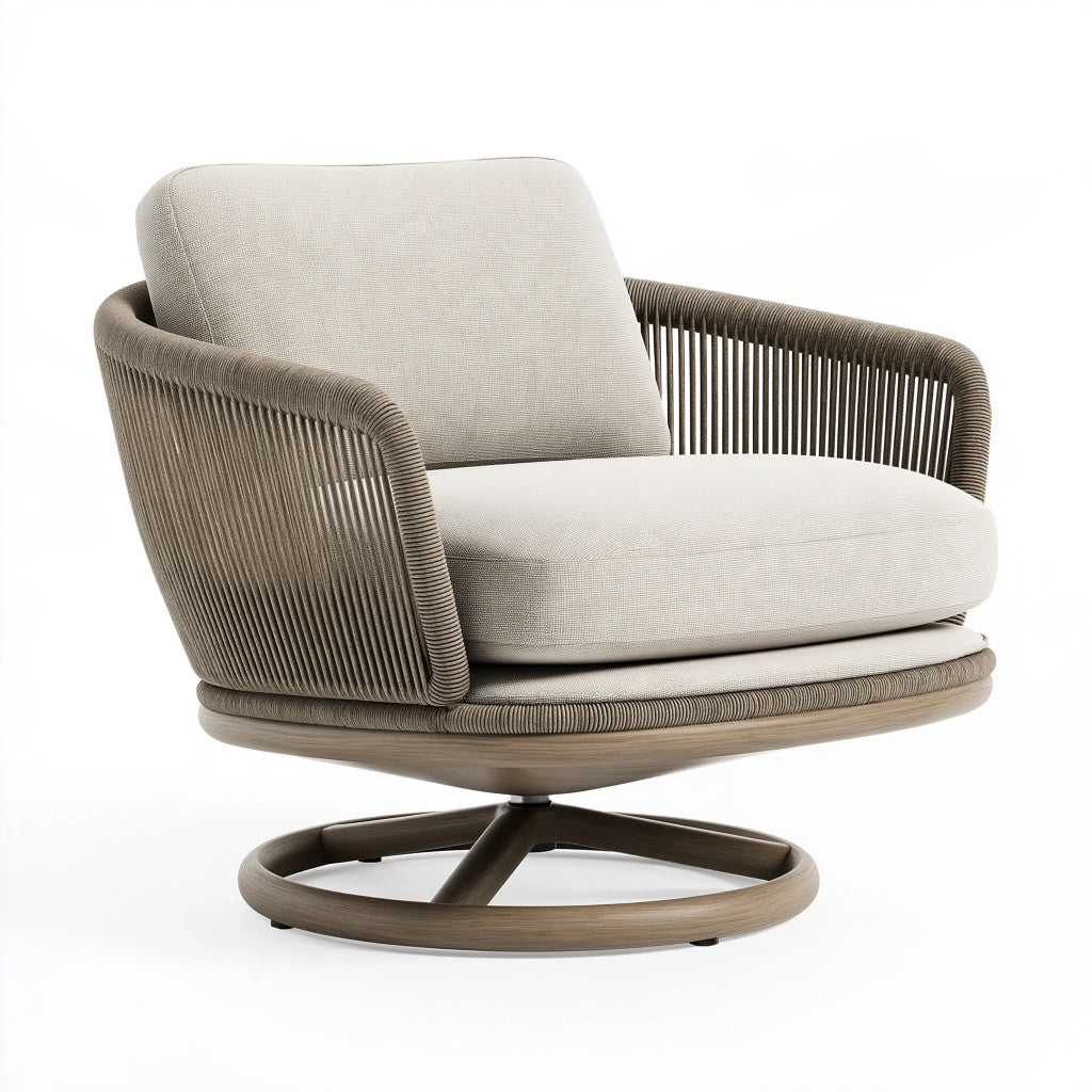 Drehsessel 85 x 82 x 78 cm Beige Braun mit Textilbezug und Kordelgeflecht