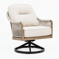Drehsessel 78 x 82 x 89 cm in Beige mit Holzgestell und Seilgeflecht