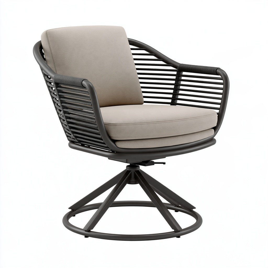 Drehsessel 82 x 78 x 88 cm mit Metallgestell in Schwarz und Stoffpolsterung in Beige - moderner Loungestil