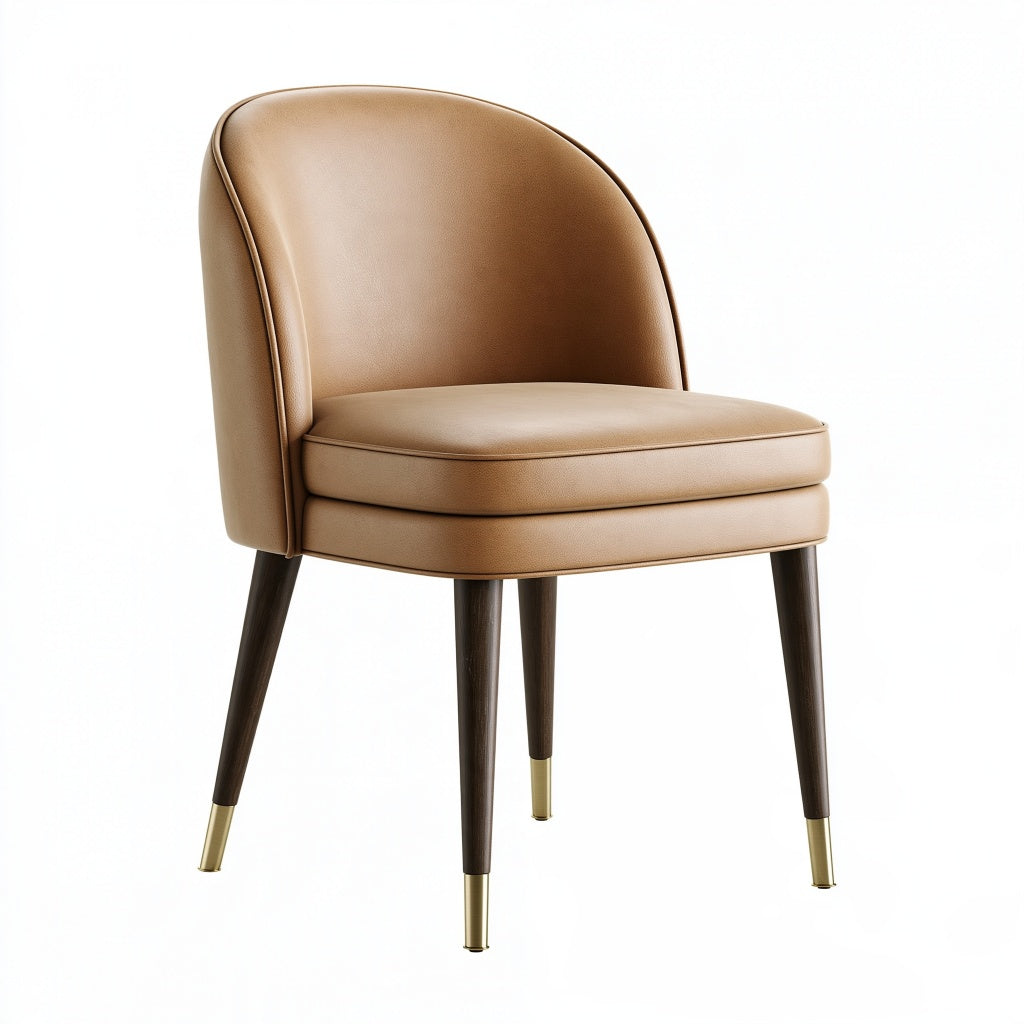 Polsterstuhl 58 x 62 x 80 cm Beige mit Bezug in Lederoptik und Holzbeinen - Gepolsterter Lounge-Stil