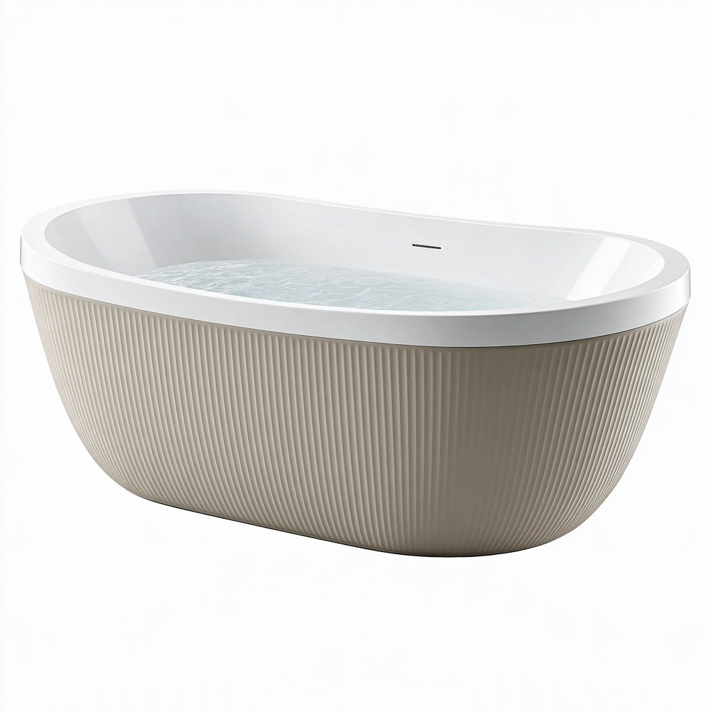 Freistehende Badewanne 170 x 80 x 58 cm Acryl Weiß Beige mit geriffelter Oberfläche