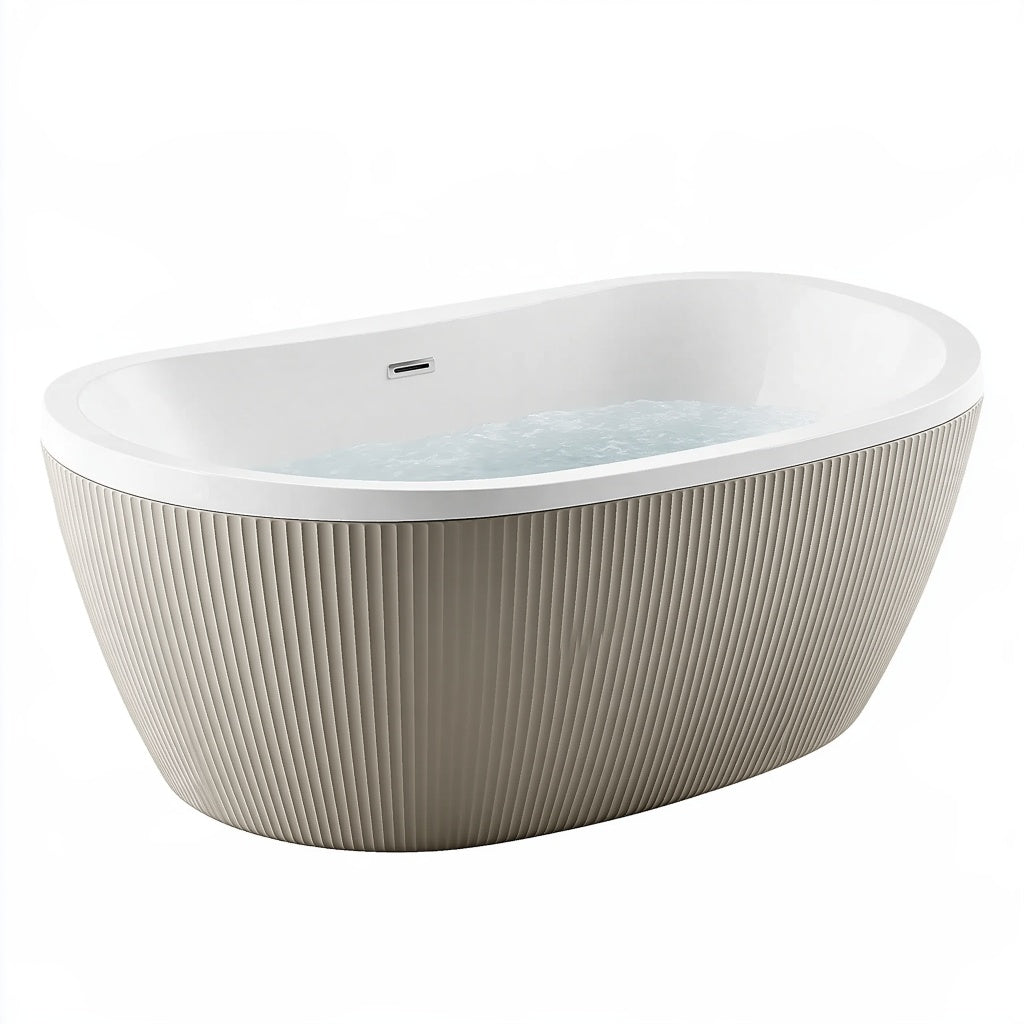 Freistehende Badewanne 170 x 80 x 58 cm Weiß oval mit geriffelter Außenfläche