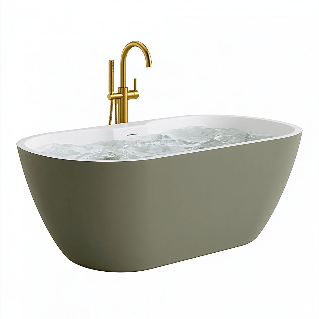Freistehende Badewanne 170 x 80 x 58 cm Acryl Olivgrün Weiß oval modern
